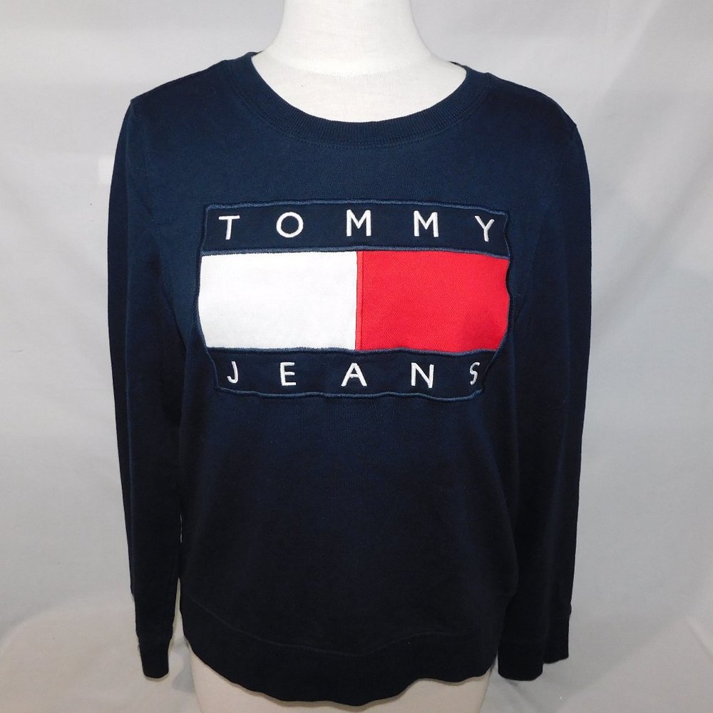 Tommy Hilfiger Jeans Womens M Blue Flag Crewneck Light Sweatshirt